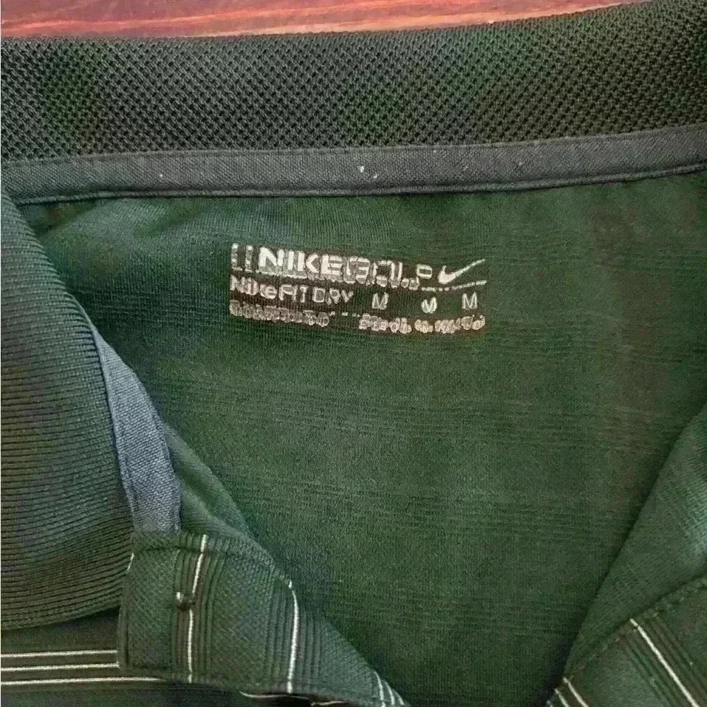 Mens Nike Golf Striped Polo Sz Medium Nike Fit Dry Green  Stripe Short Sleeve - Picture 3 of 5